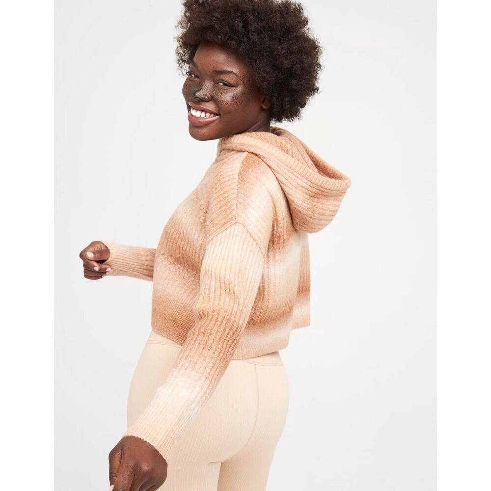 Offline By Aerie Size XS Ribbed Cropped Sweater Hoodie Brown Ombré Long Sleeve